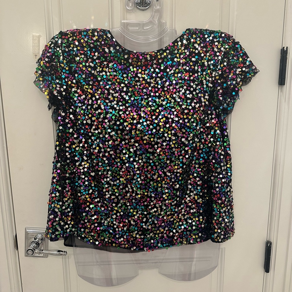 Rainbow sequin black shirt